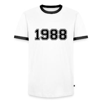 1988 - Männer Kontrast-T-Shirt - Weiß/Schwarz - Vorne - AI Model Female 172 light (172cm) & AI Model Male 178 dark (178cm)