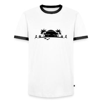 Sommer - Palmen Strand - Männer Kontrast-T-Shirt - Weiß/Schwarz - Vorne - AI Model Female 172 light (172cm) & AI Model Male 178 dark (178cm)