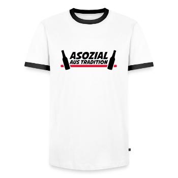 Asozial aus Tradition - Männer Kontrast-T-Shirt - Weiß/Schwarz - Vorne - AI Model Female 172 light (172cm) & AI Model Male 178 dark (178cm)