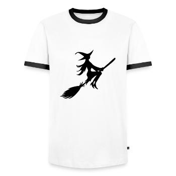 Sorcière sur un balai Sorcière avec un balai - T-shirt contrasté Homme - blanc/noir - Devant - AI Model Female 172 light (172cm) & AI Model Male 178 dark (178cm)
