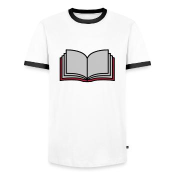 Pages du livre ouvert de l’école - T-shirt contrasté Homme - blanc/noir - Devant - AI Model Female 172 light (172cm) & AI Model Male 178 dark (178cm)