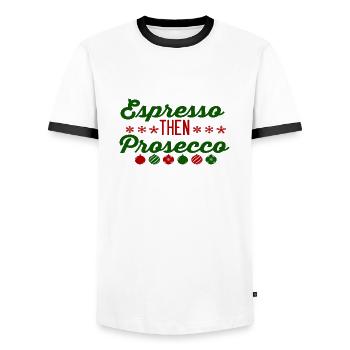 Espresso puis Prosecco - T-shirt contrasté Homme - blanc/noir - Devant - AI Model Female 172 light (172cm) & AI Model Male 178 dark (178cm)