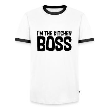 I'm The Kitchen Boss 4 - Men's Ringer Shirt - white/black - Front - AI Model Female 172 light (172cm) & AI Model Male 178 dark (178cm)