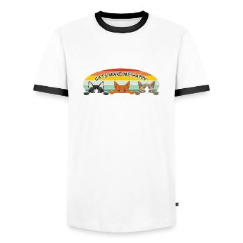 Katzen machen mich glücklich - Männer Kontrast-T-Shirt - Weiß/Schwarz - Vorne - AI Model Female 172 light (172cm) & AI Model Male 178 dark (178cm)
