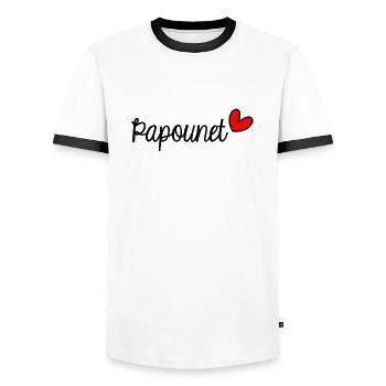PAPOUNET. DAD. FATHER'S DAY. HAPPY FATHER'S DAY - Men's Ringer Shirt - white/black - Front - AI Model Female 172 light (172cm) & AI Model Male 178 dark (178cm)