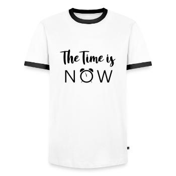 The Time is NOW - Men's Ringer Shirt - white/black - Front - AI Model Female 172 light (172cm) & AI Model Male 178 dark (178cm)