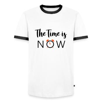 The Time is NOW - 2 Colors - Men's Ringer Shirt - white/black - Front - AI Model Female 172 light (172cm) & AI Model Male 178 dark (178cm)