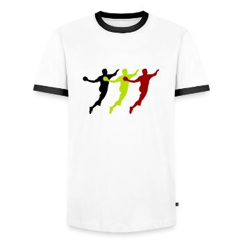 handballer belgien - Männer Kontrast-T-Shirt - Weiß/Schwarz - Vorne - AI Model Female 172 light (172cm) & AI Model Male 178 dark (178cm)
