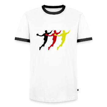 Handball players Germany - Men's Ringer Shirt - white/black - Front - AI Model Female 172 light (172cm) & AI Model Male 178 dark (178cm)
