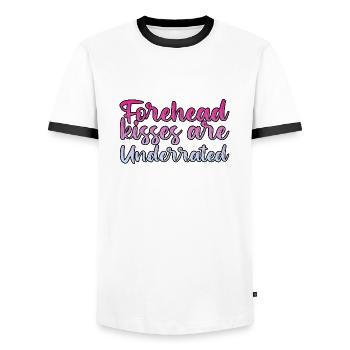 Forehead Kisses Are Underrated 3 - Men's Ringer Shirt - white/black - Front - AI Model Female 172 light (172cm) & AI Model Male 178 dark (178cm)