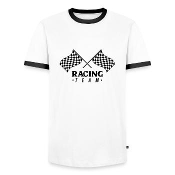 Équipe Racing Flag - T-shirt contrasté Homme - blanc/noir - Devant - AI Model Female 172 light (172cm) & AI Model Male 178 dark (178cm)