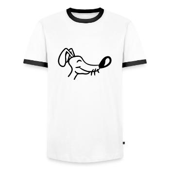Visage de chien Petit chiot heureux Animal de compagnie - T-shirt contrasté Homme - blanc/noir - Devant - AI Model Female 172 light (172cm) & AI Model Male 178 dark (178cm)