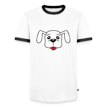 Visage de chien Petit Tête d’animal de compagnie Mignon - T-shirt contrasté Homme - blanc/noir - Devant - AI Model Female 172 light (172cm) & AI Model Male 178 dark (178cm)