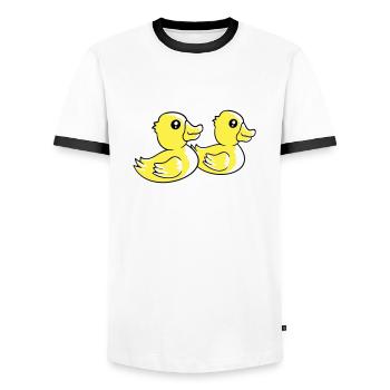 2 Ducks Swimming Water Couple Two Friends Team - Men's Ringer Shirt - white/black - Front - AI Model Female 172 light (172cm) & AI Model Male 178 dark (178cm)