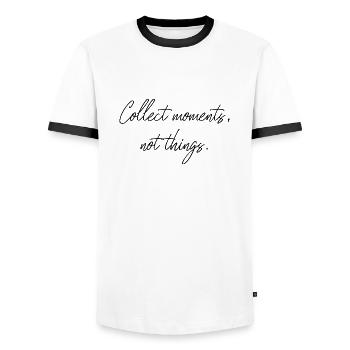 Collectionnez les moments et non les choses : le cadeau parfait - T-shirt contrasté Homme - blanc/noir - Devant - AI Model Female 172 light (172cm) & AI Model Male 178 dark (178cm)
