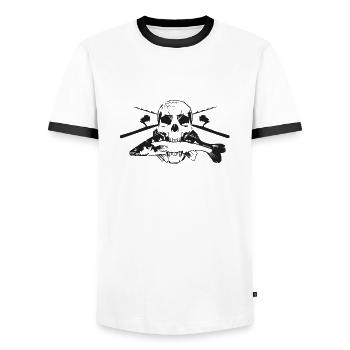 JSA Fishing Skull (L) black in high quality - Männer Kontrast-T-Shirt - Weiß/Schwarz - Vorne - AI Model Female 172 light (172cm) & AI Model Male 178 dark (178cm)
