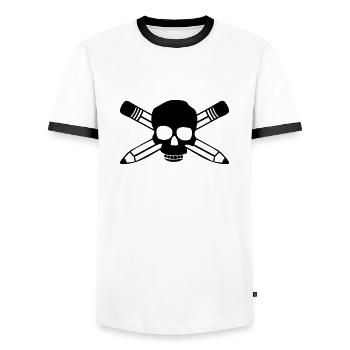 Skull & Crayons - épingles crâne - T-shirt contrasté Homme - blanc/noir - Devant - AI Model Female 172 light (172cm) & AI Model Male 178 dark (178cm)