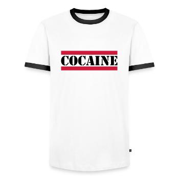 inscription cocaine avec des lignes rouges - T-shirt contrasté Homme - blanc/noir - Devant - AI Model Female 172 light (172cm) & AI Model Male 178 dark (178cm)