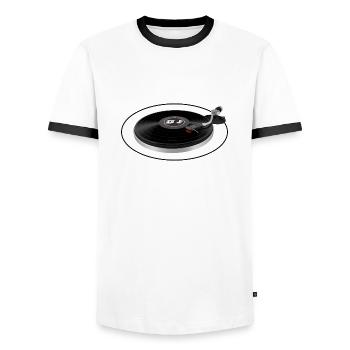 SCOTT DJ turntable - Men's Ringer Shirt - white/black - Front - AI Model Female 172 light (172cm) & AI Model Male 178 dark (178cm)