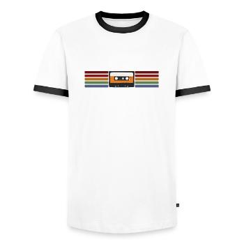 Analog cassette retro style - Men's Ringer Shirt - white/black - Front - AI Model Female 172 light (172cm) & AI Model Male 178 dark (178cm)