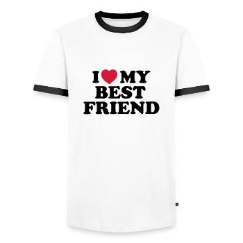 I love my best friend - Men's Ringer Shirt - white/black - Front - AI Model Female 172 light (172cm) & AI Model Male 178 dark (178cm)
