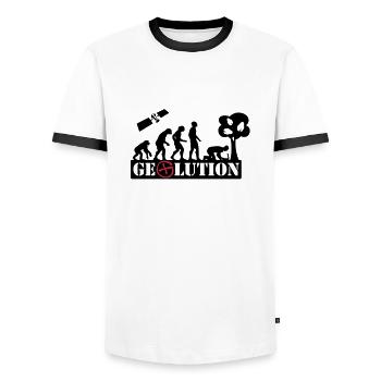 Geolution - 2color - 2O12 - Männer Kontrast-T-Shirt - Weiß/Schwarz - Vorne - AI Model Female 172 light (172cm) & AI Model Male 178 dark (178cm)