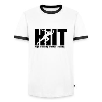 HIIT Intervall Training - Männer Kontrast-T-Shirt - Weiß/Schwarz - Vorne - AI Model Female 172 light (172cm) & AI Model Male 178 dark (178cm)