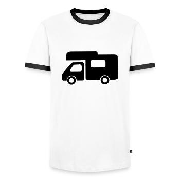 Wohnmobil - Männer Kontrast-T-Shirt - Weiß/Schwarz - Vorne - AI Model Female 172 light (172cm) & AI Model Male 178 dark (178cm)