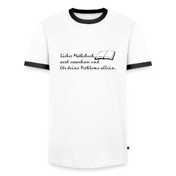 Math book - Men's Ringer Shirt - white/black - Front - AI Model Female 172 light (172cm) & AI Model Male 178 dark (178cm)