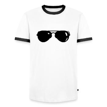 sunglasses - Men's Ringer Shirt - white/black - Front - AI Model Female 172 light (172cm) & AI Model Male 178 dark (178cm)