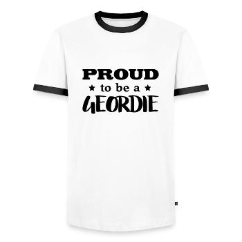 geordie proud to be - Men's Ringer Shirt - white/black - Front - AI Model Female 172 light (172cm) & AI Model Male 178 dark (178cm)
