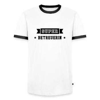 Betreuer Betreuerin Gruppenleiter Kind Gastgeber - Männer Kontrast-T-Shirt - Weiß/Schwarz - Vorne - AI Model Female 172 light (172cm) & AI Model Male 178 dark (178cm)