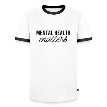 Questions de santé mentale - T-shirt contrasté Homme - blanc/noir - Devant - AI Model Female 172 light (172cm) & AI Model Male 178 dark (178cm)