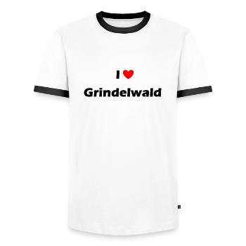 I Love Grindelwald - Männer Kontrast-T-Shirt - Weiß/Schwarz - Vorne - AI Model Female 172 light (172cm) & AI Model Male 178 dark (178cm)