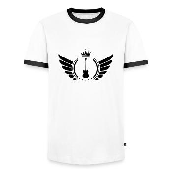 Guitar Coat of Arms - Men's Ringer Shirt - white/black - Front - AI Model Female 172 light (172cm) & AI Model Male 178 dark (178cm)