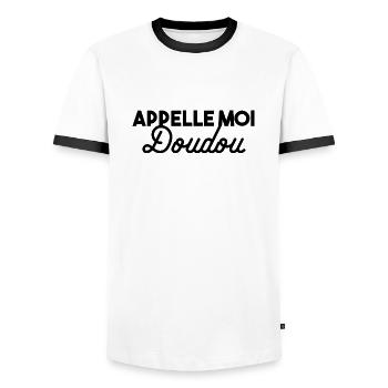 Doudou - T-shirt contrasté Homme - blanc/noir - Devant - AI Model Female 172 light (172cm) & AI Model Male 178 dark (178cm)