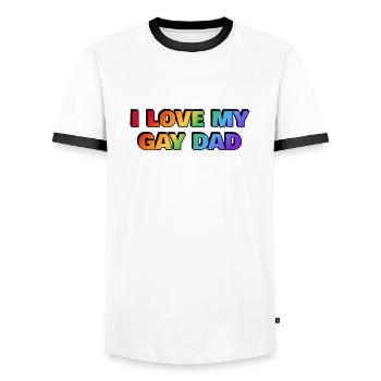 I love my gay dad Pride rainbow colors - Men's Ringer Shirt - white/black - Front - AI Model Female 172 light (172cm) & AI Model Male 178 dark (178cm)