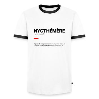 NYCTHÉMÈRE définition - T-shirt contrasté Homme - blanc/noir - Devant - AI Model Female 172 light (172cm) & AI Model Male 178 dark (178cm)