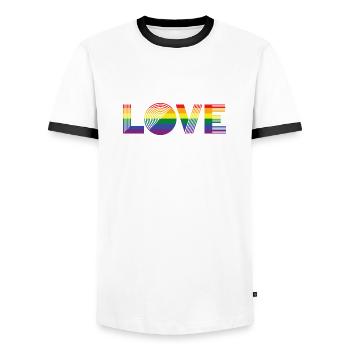 LOVE Pride flag - Men's Ringer Shirt - white/black - Front - AI Model Female 172 light (172cm) & AI Model Male 178 dark (178cm)