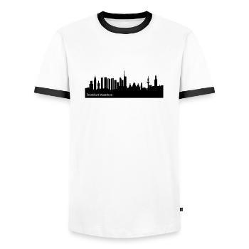 #Marathon #Franfurt Skyline du marathon de Francfort - T-shirt contrasté Homme - blanc/noir - Devant - AI Model Female 172 light (172cm) & AI Model Male 178 dark (178cm)