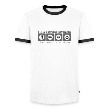 Je suis développeur de logiciels - Softwareentwicklerin - T-shirt contrasté Homme - blanc/noir - Devant - AI Model Female 172 light (172cm) & AI Model Male 178 dark (178cm)