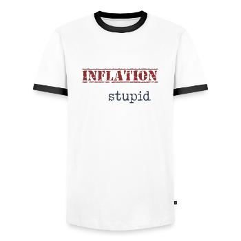 L’inflation est causée par une provocation électorale stupide - T-shirt contrasté Homme - blanc/noir - Devant - AI Model Female 172 light (172cm) & AI Model Male 178 dark (178cm)