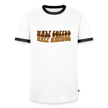 Moitié café moitié auteur - T-shirt contrasté Homme - blanc/noir - Devant - AI Model Female 172 light (172cm) & AI Model Male 178 dark (178cm)