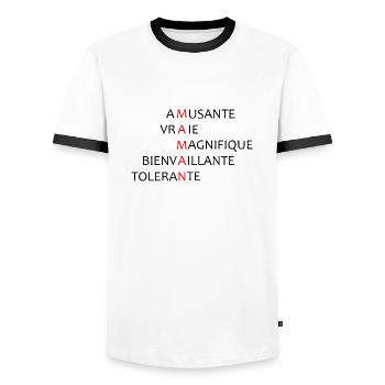 Scrabble Mom crossword puzzle - Men's Ringer Shirt - white/black - Front - AI Model Female 172 light (172cm) & AI Model Male 178 dark (178cm)