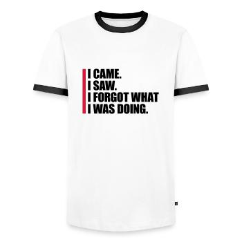Je suis venu voir oublier - T-shirt contrasté Homme - blanc/noir - Devant - AI Model Female 172 light (172cm) & AI Model Male 178 dark (178cm)