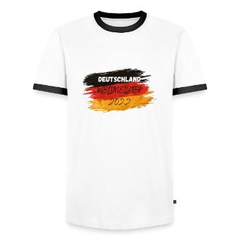 DEUTSCHLAND - Männer Kontrast-T-Shirt - Weiß/Schwarz - Vorne - AI Model Female 172 light (172cm) & AI Model Male 178 dark (178cm)