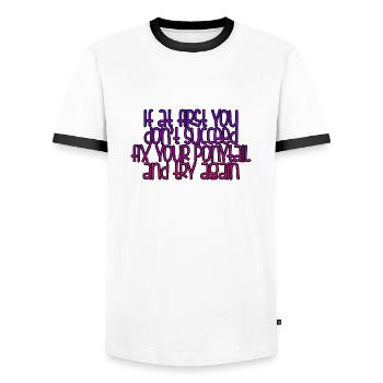 Si au début vous ne réussissez pas, réparez votre queue de cheval 2 - T-shirt contrasté Homme - blanc/noir - Devant - AI Model Female 172 light (172cm) & AI Model Male 178 dark (178cm)
