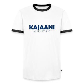 Kajaani - Finlande - Coordonnées Longitude Latitude - T-shirt contrasté Homme - blanc/noir - Devant - AI Model Female 172 light (172cm) & AI Model Male 178 dark (178cm)
