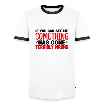 If you can see me, something has gone wrong 3 - Men's Ringer Shirt - white/black - Front - AI Model Female 172 light (172cm) & AI Model Male 178 dark (178cm)
