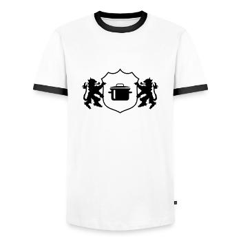 Wappen Kochtopf - Männer Kontrast-T-Shirt - Weiß/Schwarz - Vorne - AI Model Female 172 light (172cm) & AI Model Male 178 dark (178cm)